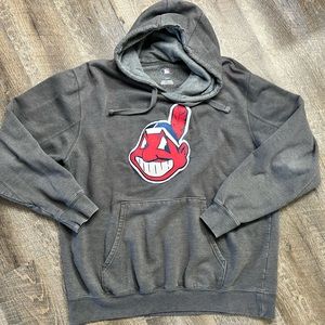 Cleveland Indians Chief Wahoo Hoodie Grey Sweatshirt Embroidered Men Size Large